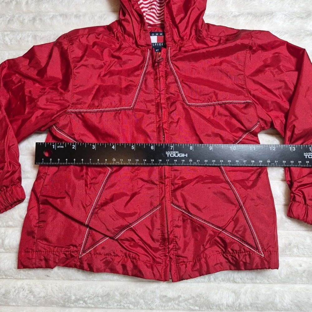 Tommy Hilfiger Toddler Red Star Windbreaker Hooded Jacket Striped Lining 3T